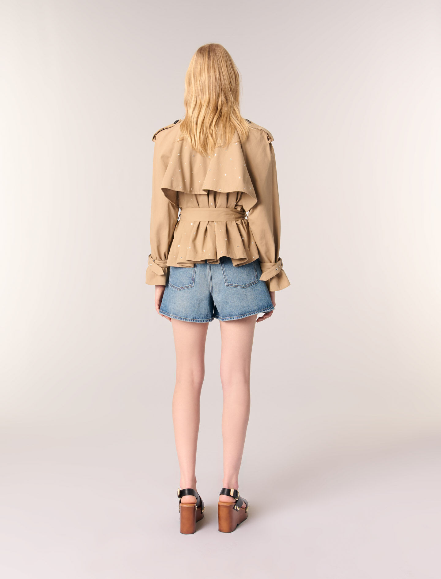 Short studded trench coat Natural For Women | Maje Short studded trench coat Natural For Women | Maje