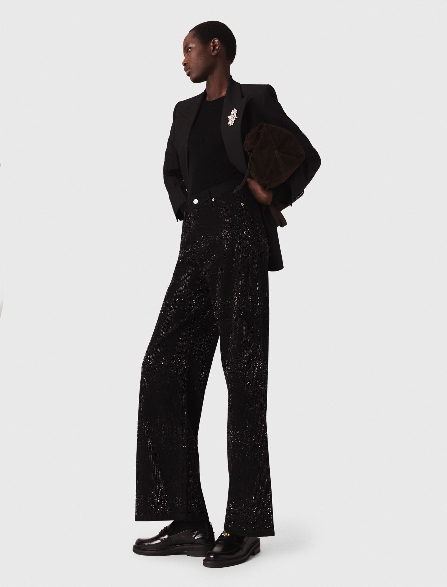 majeページ Wide-leg rhinestone jeans Black / Gray For Women | Maje