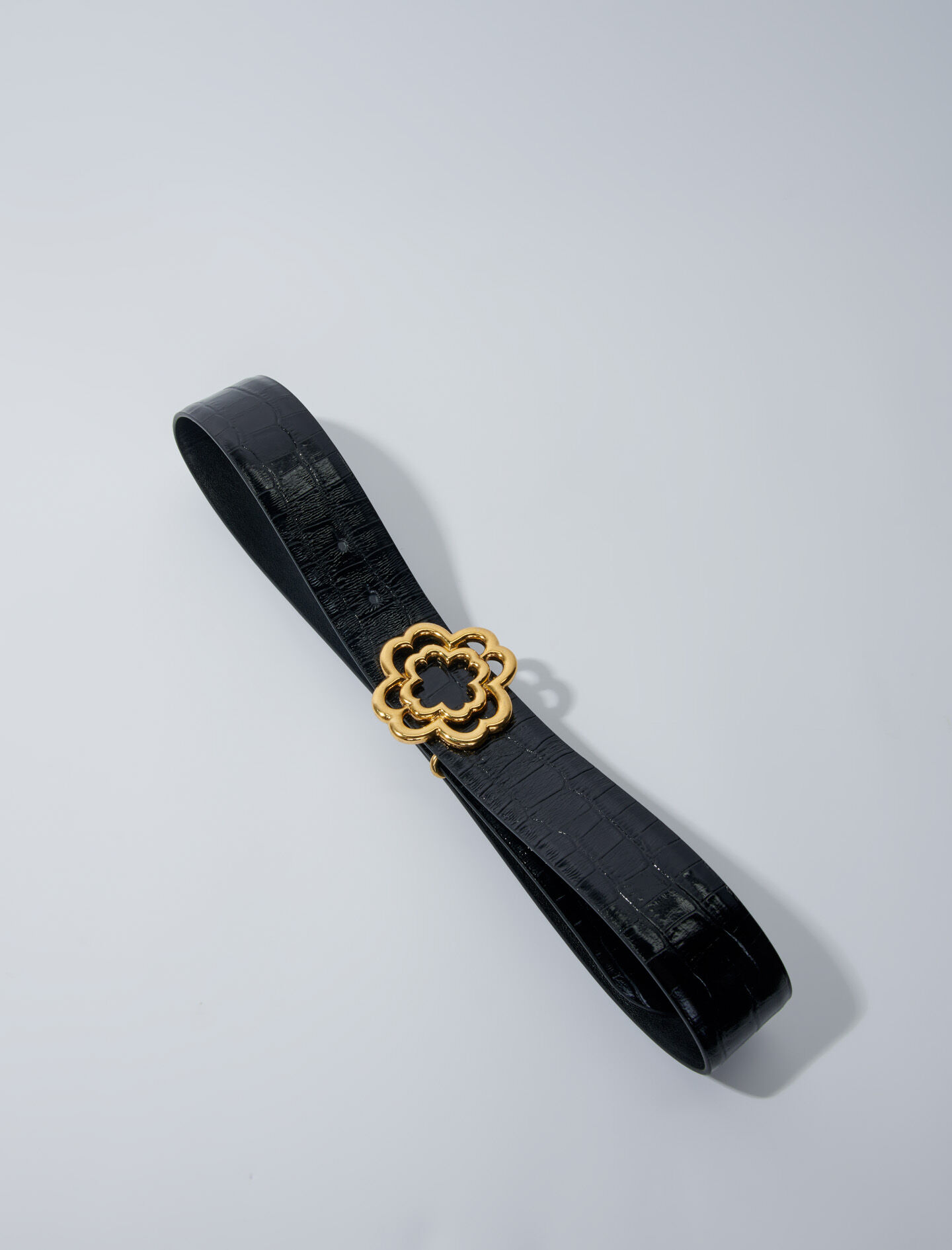 Croc-effect leather double M belt Black / Gray For Women | Maje