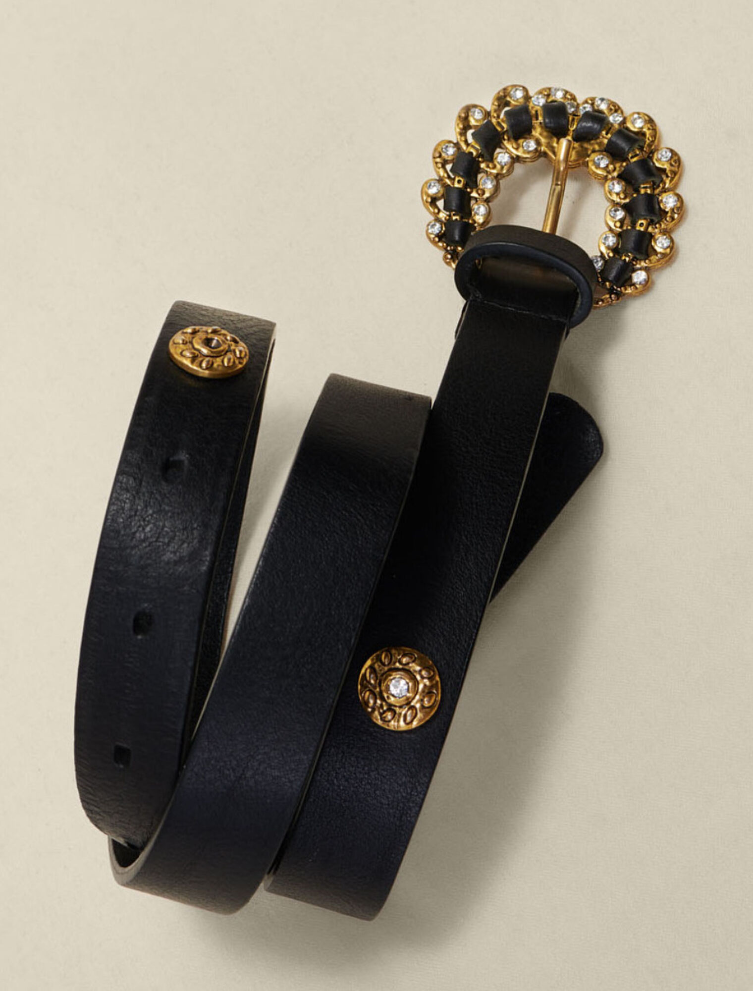 Rhinestone leather belt