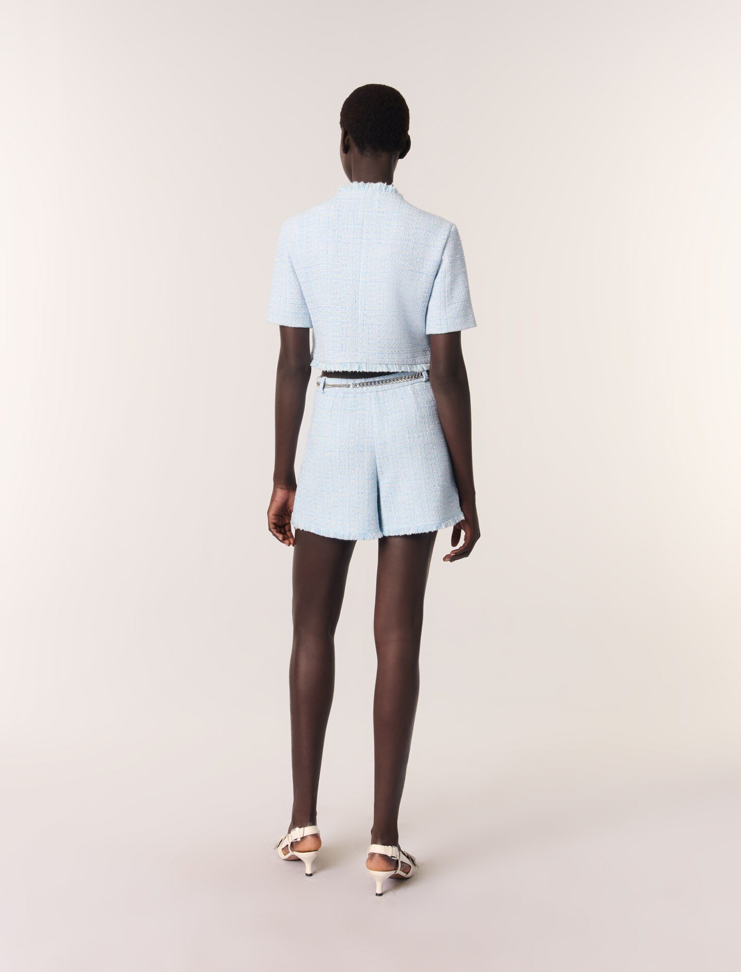 パリ発★コットン★ツイード★ショートパンツ★ MAJE Tweed shorts with belt Blue For Women | Maje