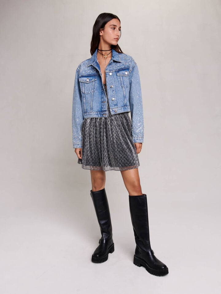 Denim jacket with rhinestones