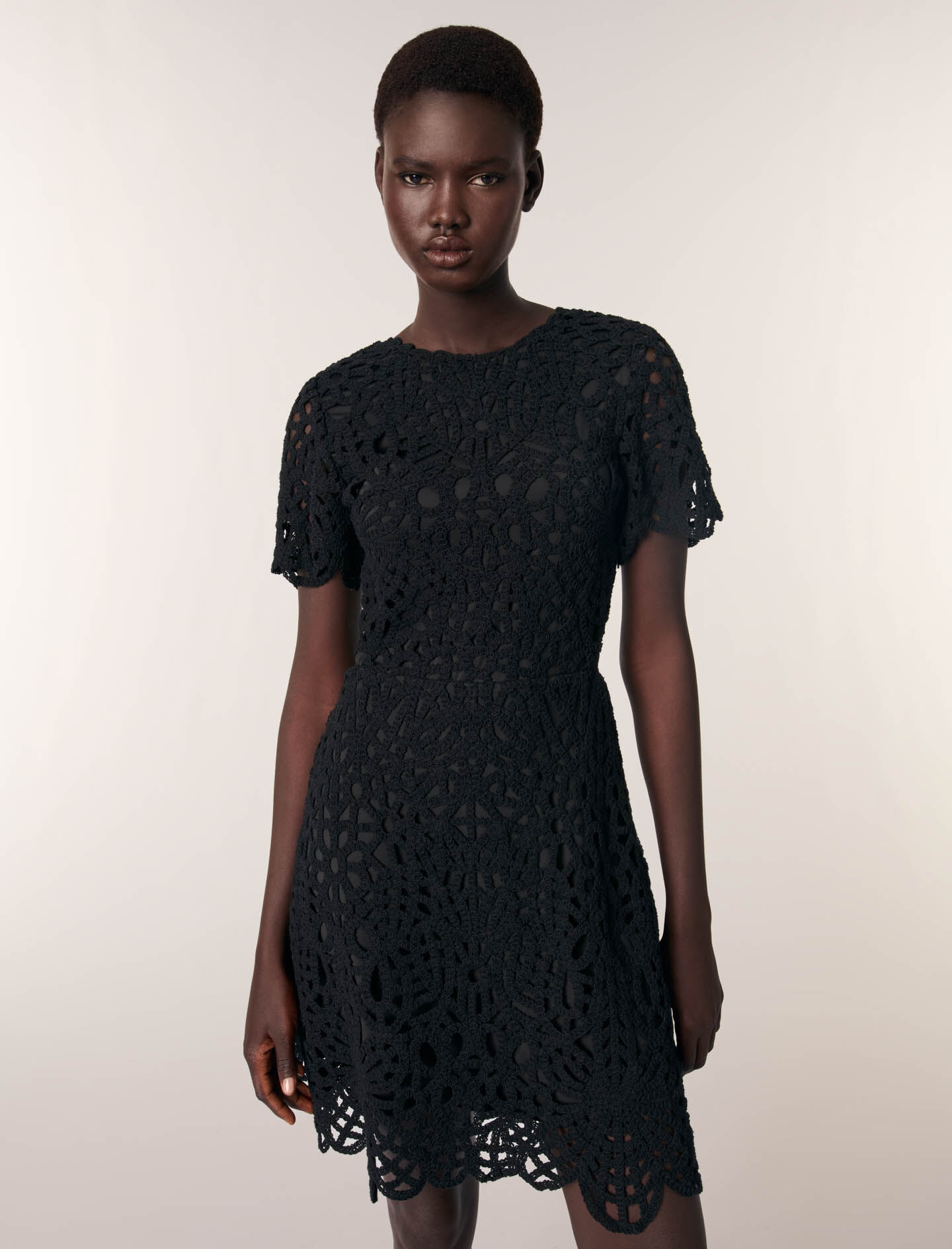 ★MAJE★ラインストーン クロシェ ミニ ドレス Mini crochet dress Black / Gray For Women | Maje