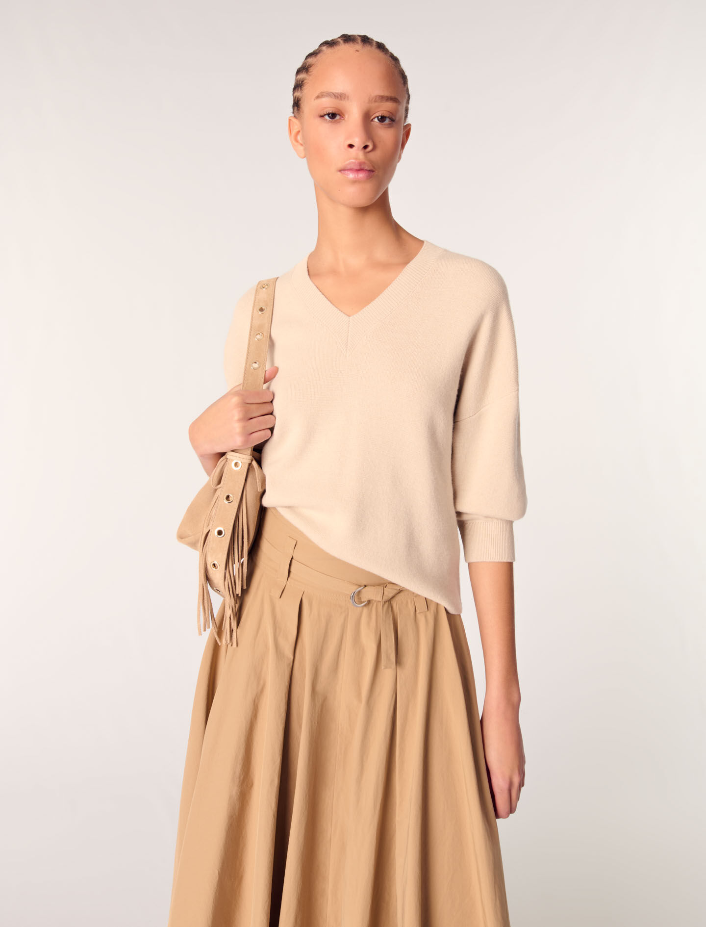 Wool blend V-neck sweater Natural For Women | Maje