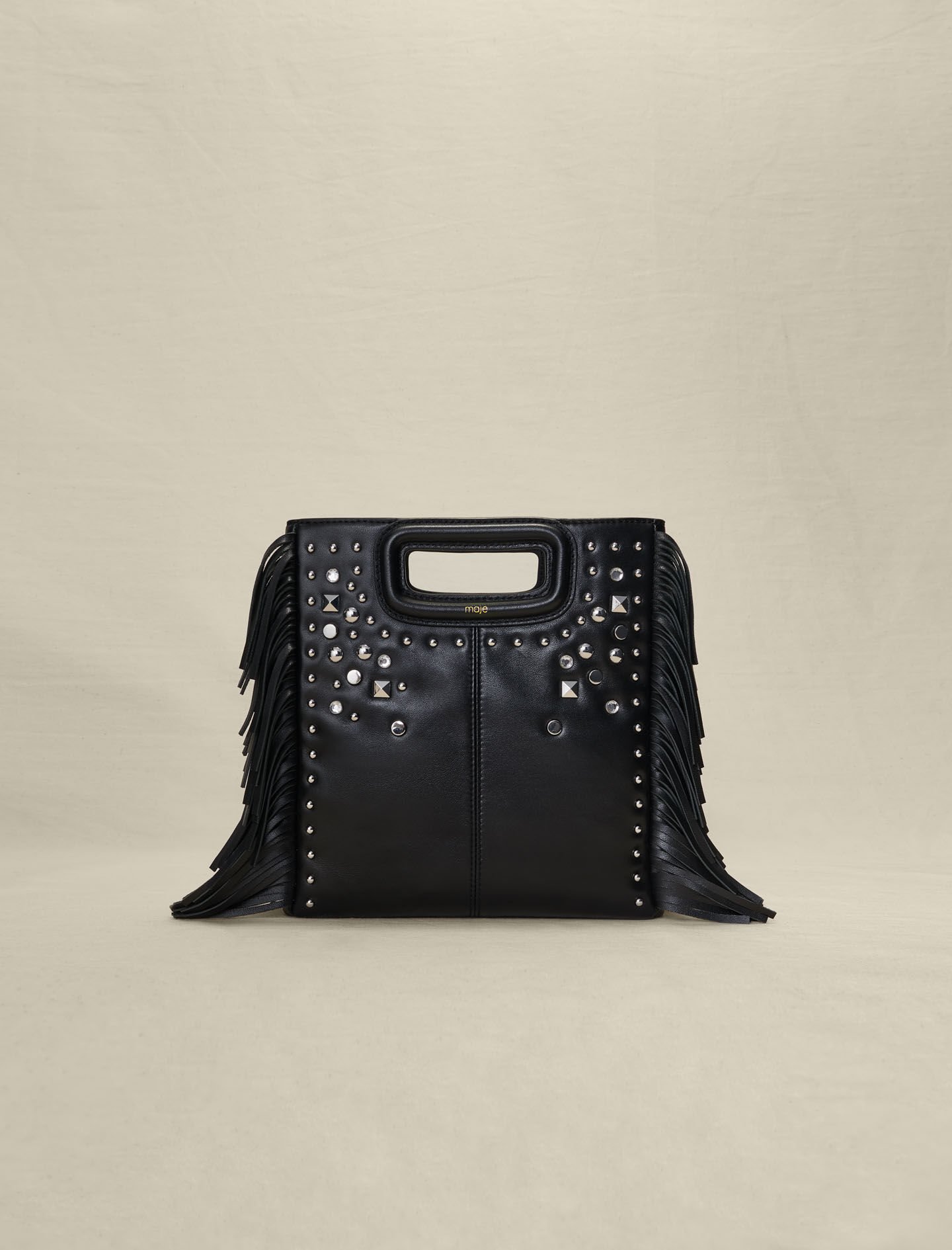 Studded leather M bag with fringing