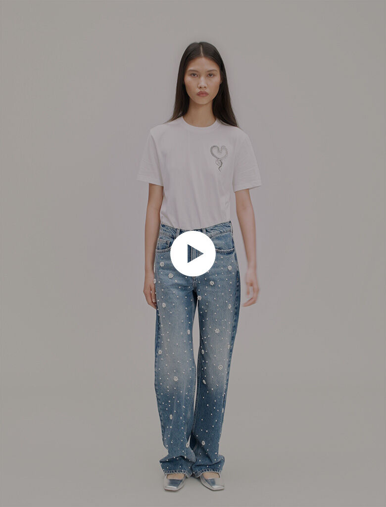 tシャツ Dahlia pattern fitted T-shirt レディース Printed T-shirt White For Women | Maje