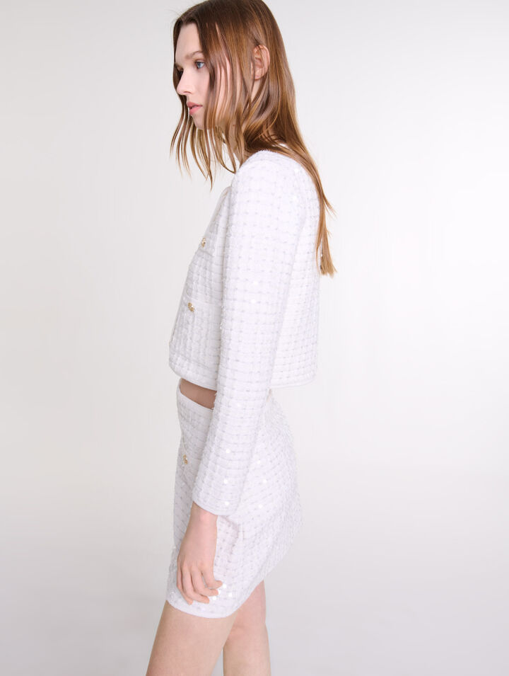 Short sequinned knit skirt