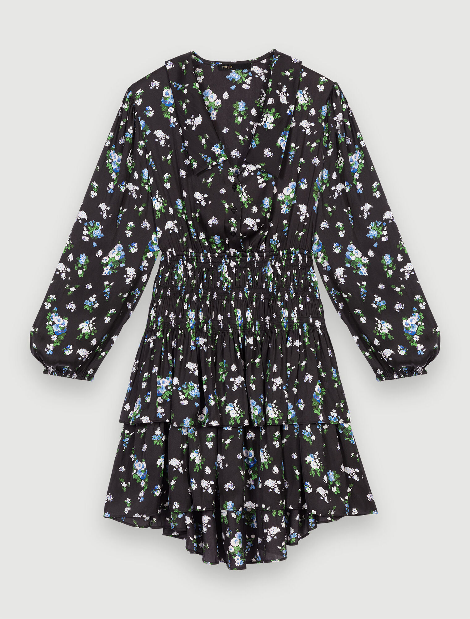 Smocked floral-print dress