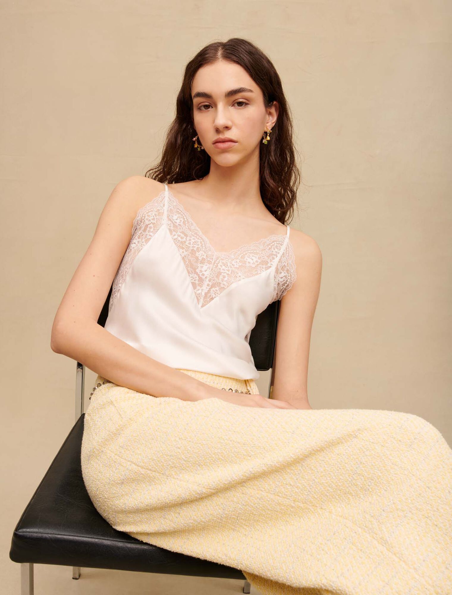 Silk satin and lace top