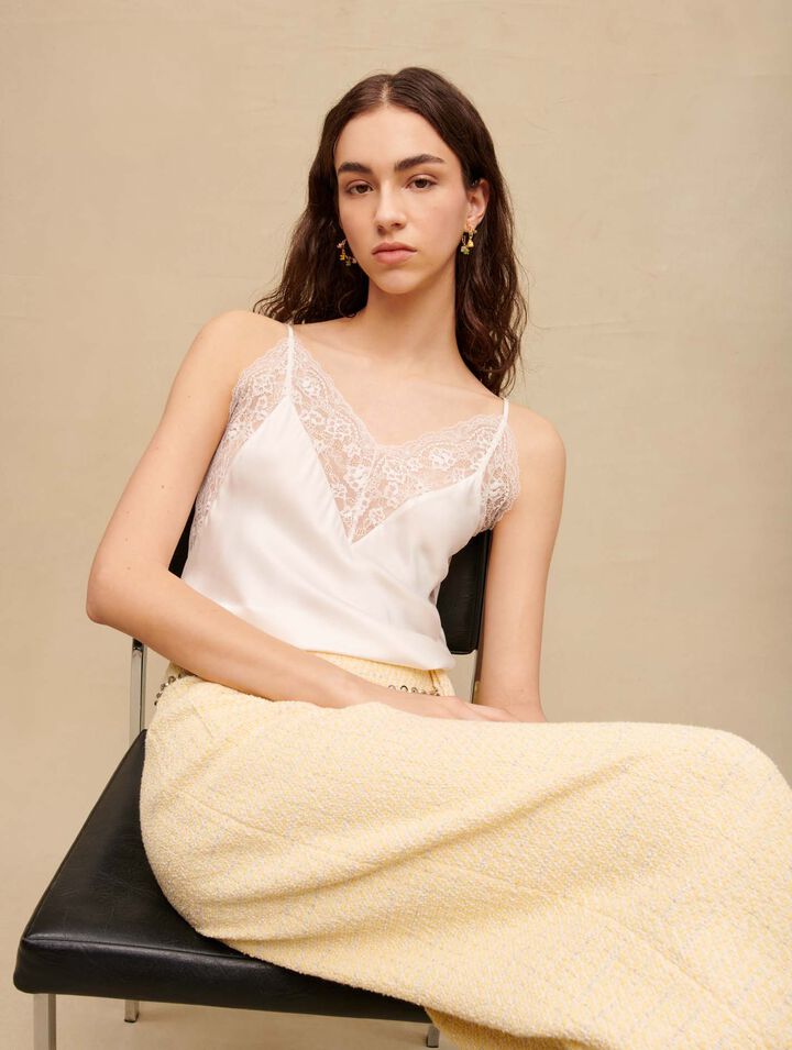 Silk satin and lace top