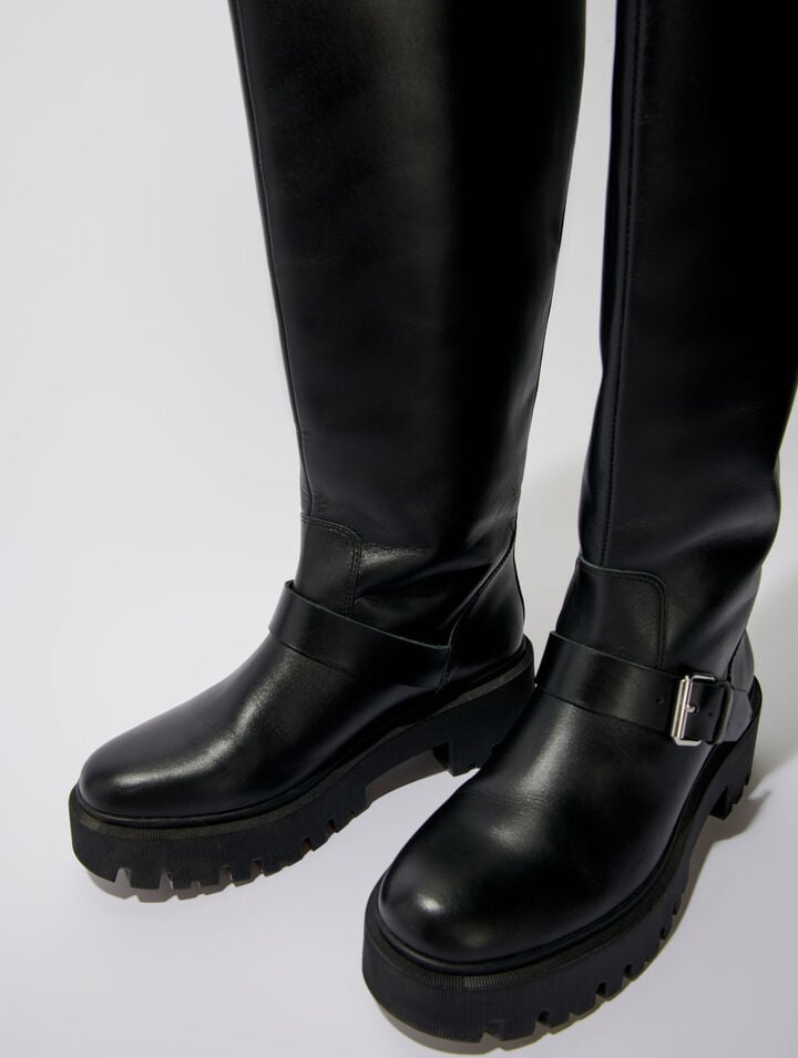 Biker boots in smooth leather
