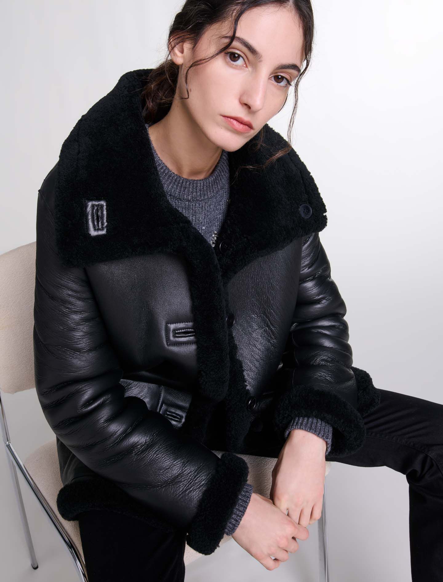 Reversible leather coat Black / Gray For Women | Maje