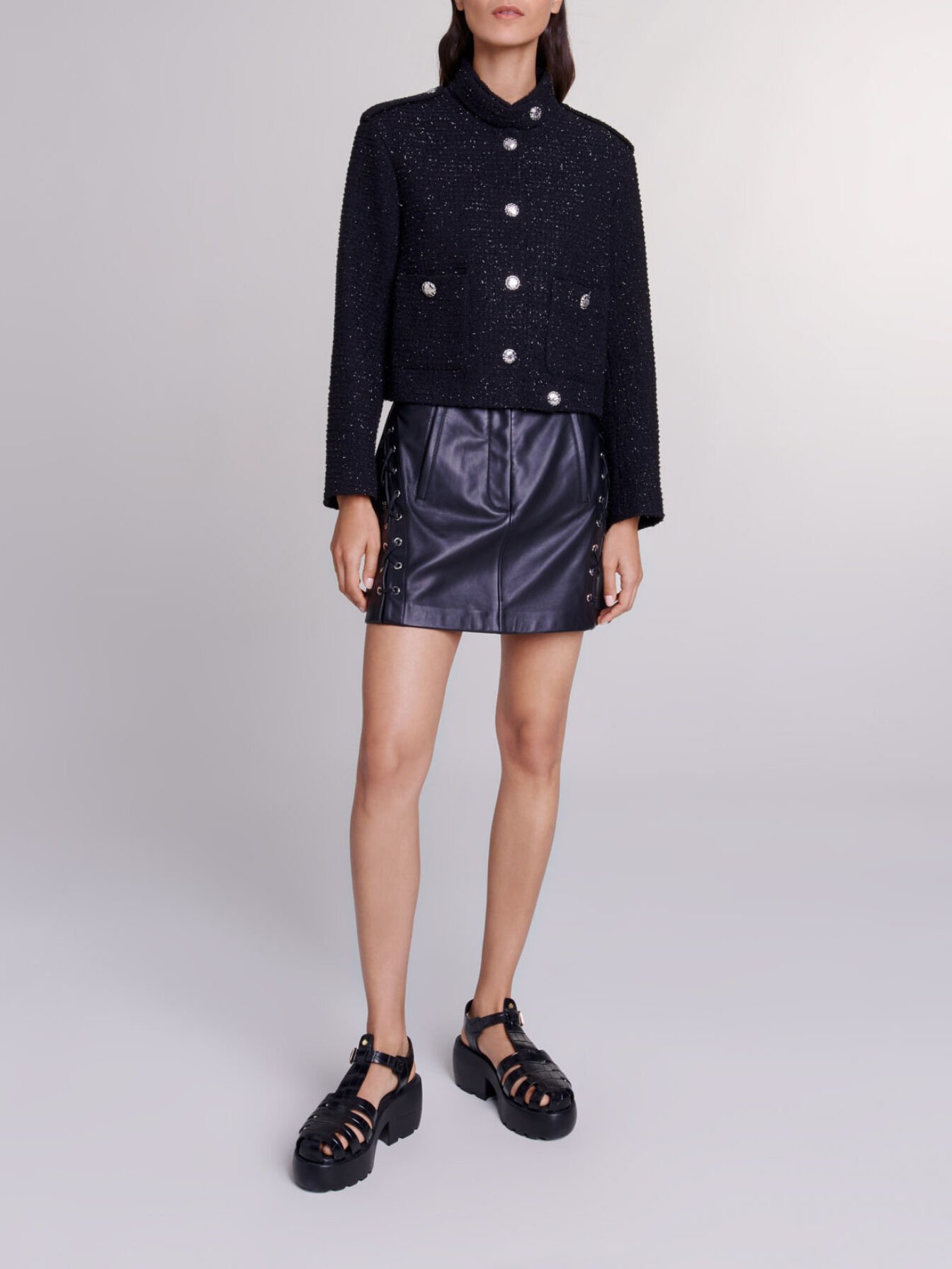 Short tweed jacket Black / Gray For Women | Maje