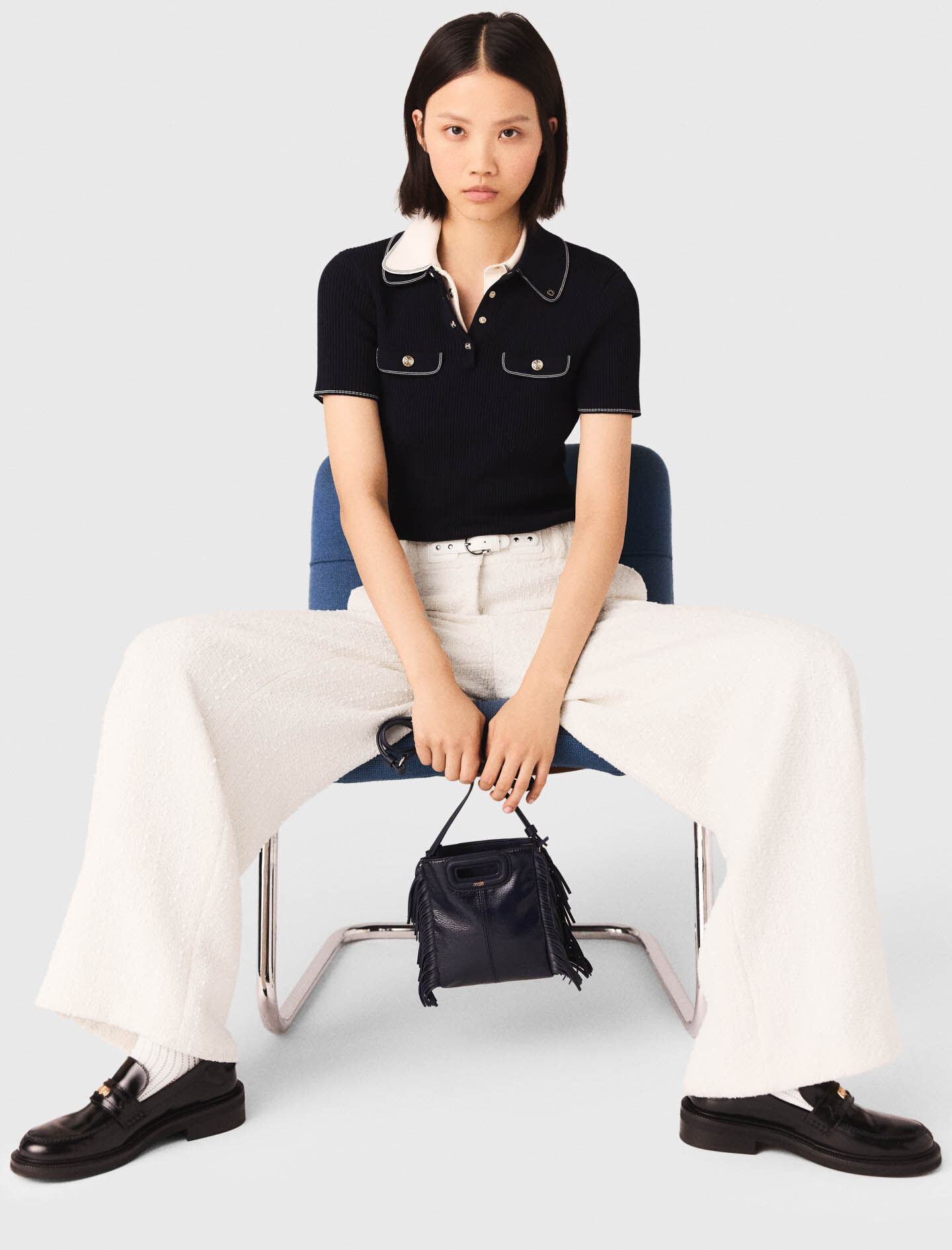Wide-leg tweed trousers White For Women | Maje