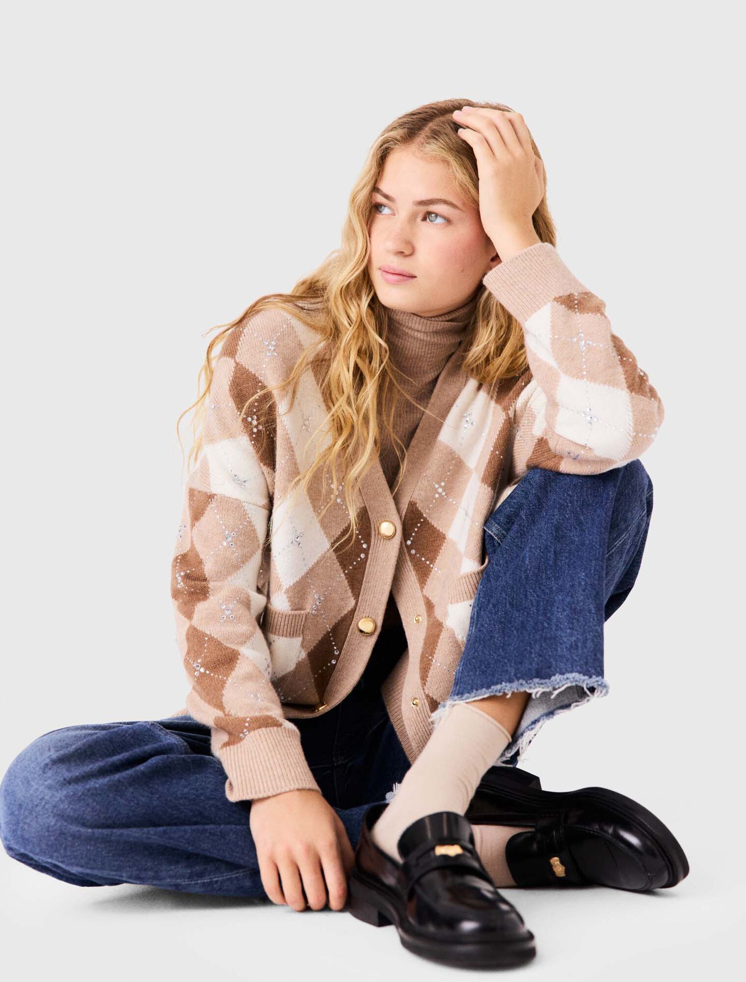 Rhinestone argyle cardigan