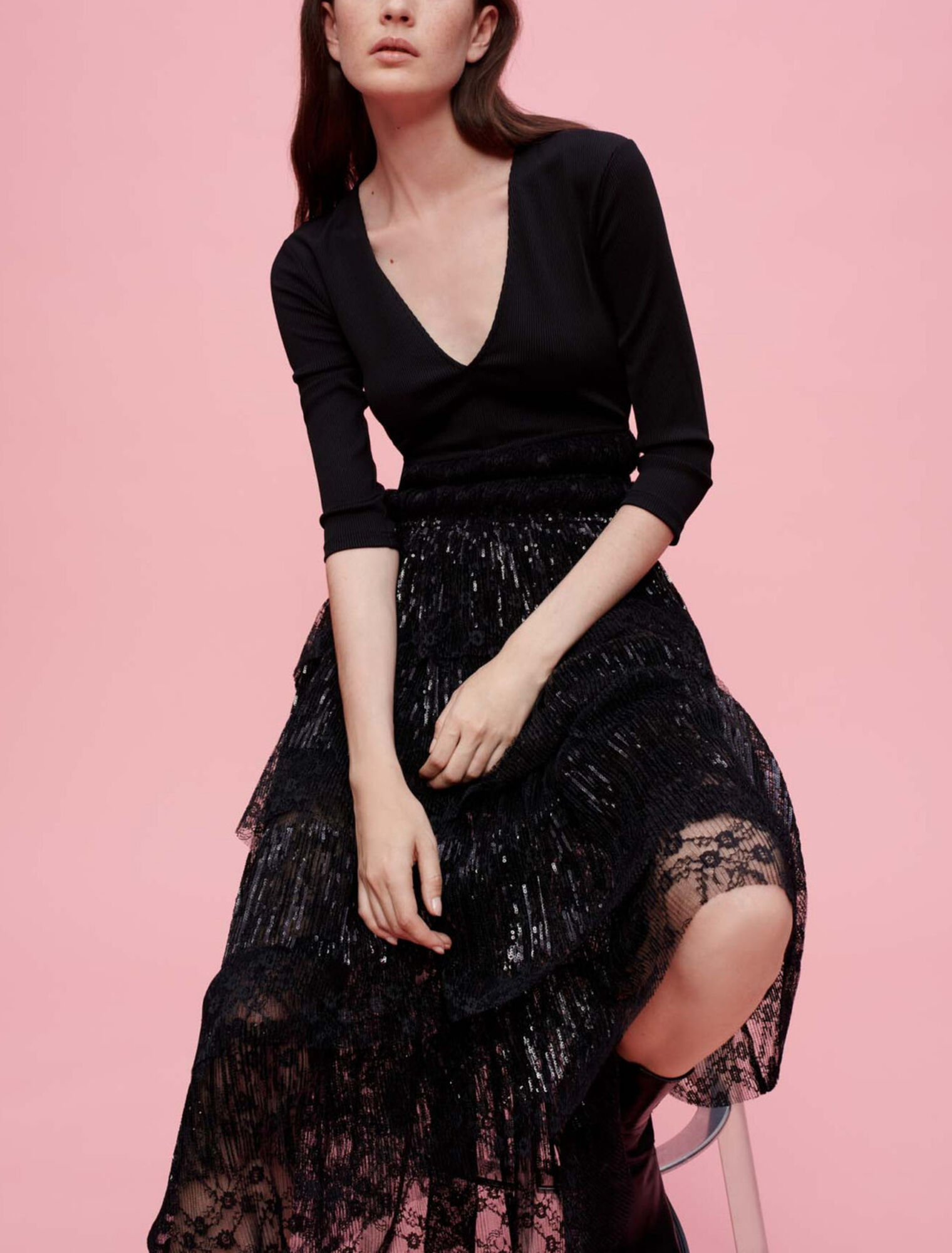 Sequin lace and jersey mix dress