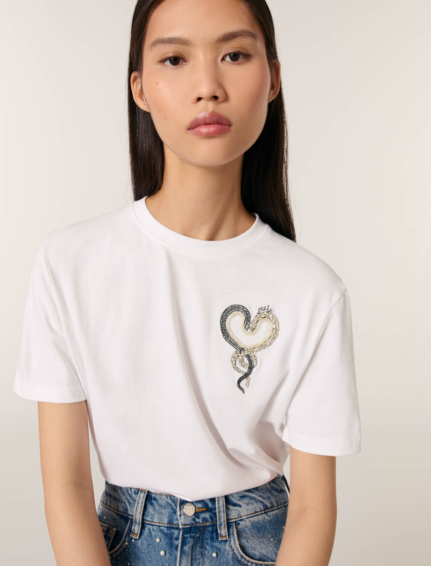 Embroidered T-shirt Bicolor For Women | Maje