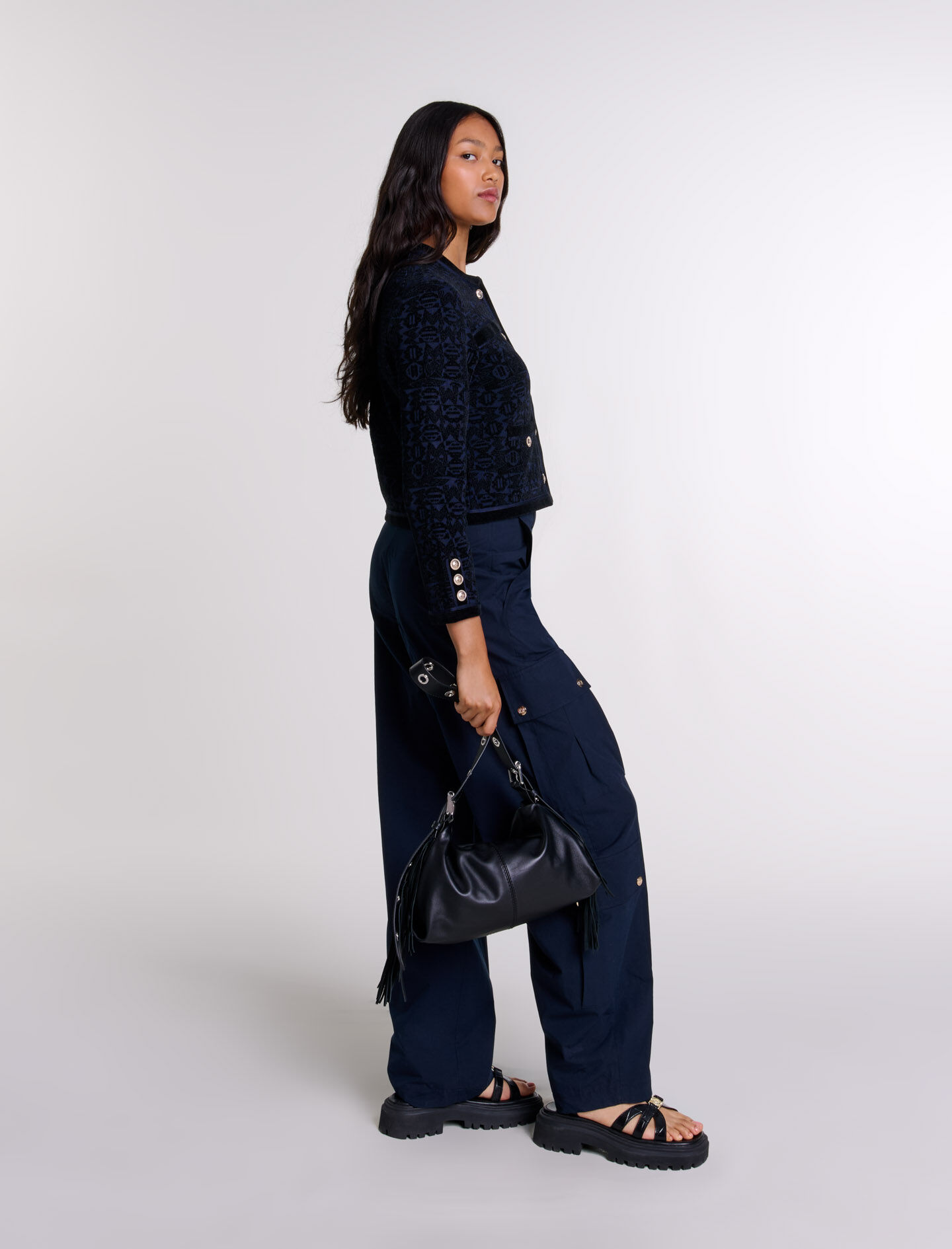 Velvet knit cardigan Bicolor For Women | Maje