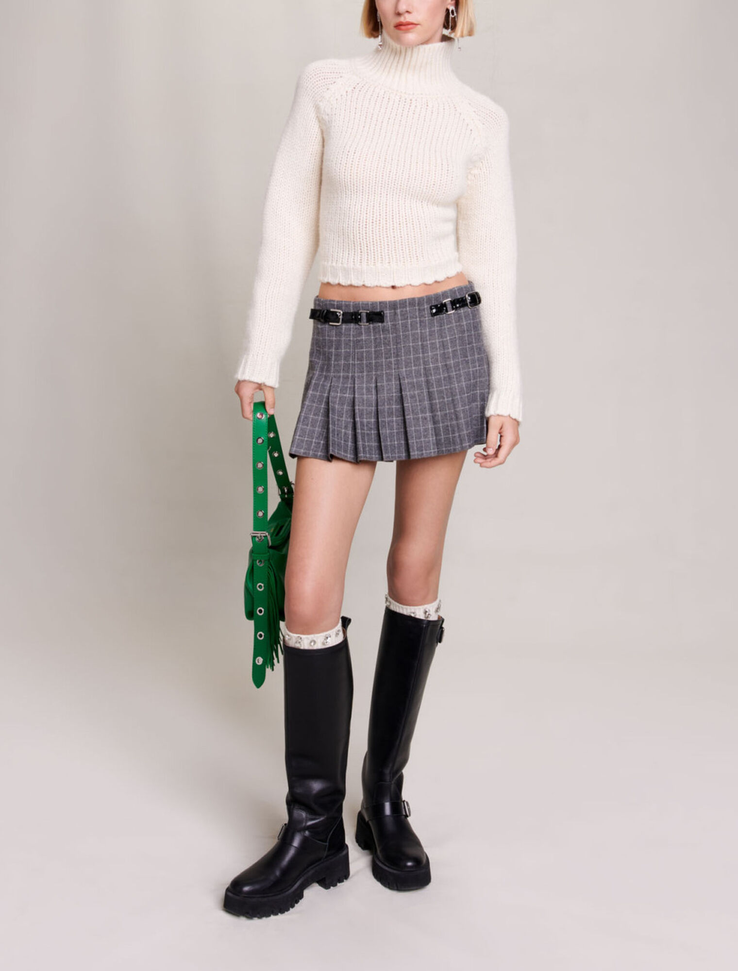 Cropped knit lace-up back jumper