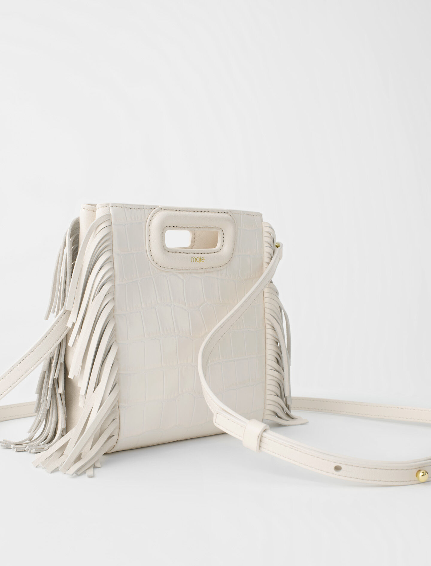 Mini embossed leather M bag with chain White For Women Maje