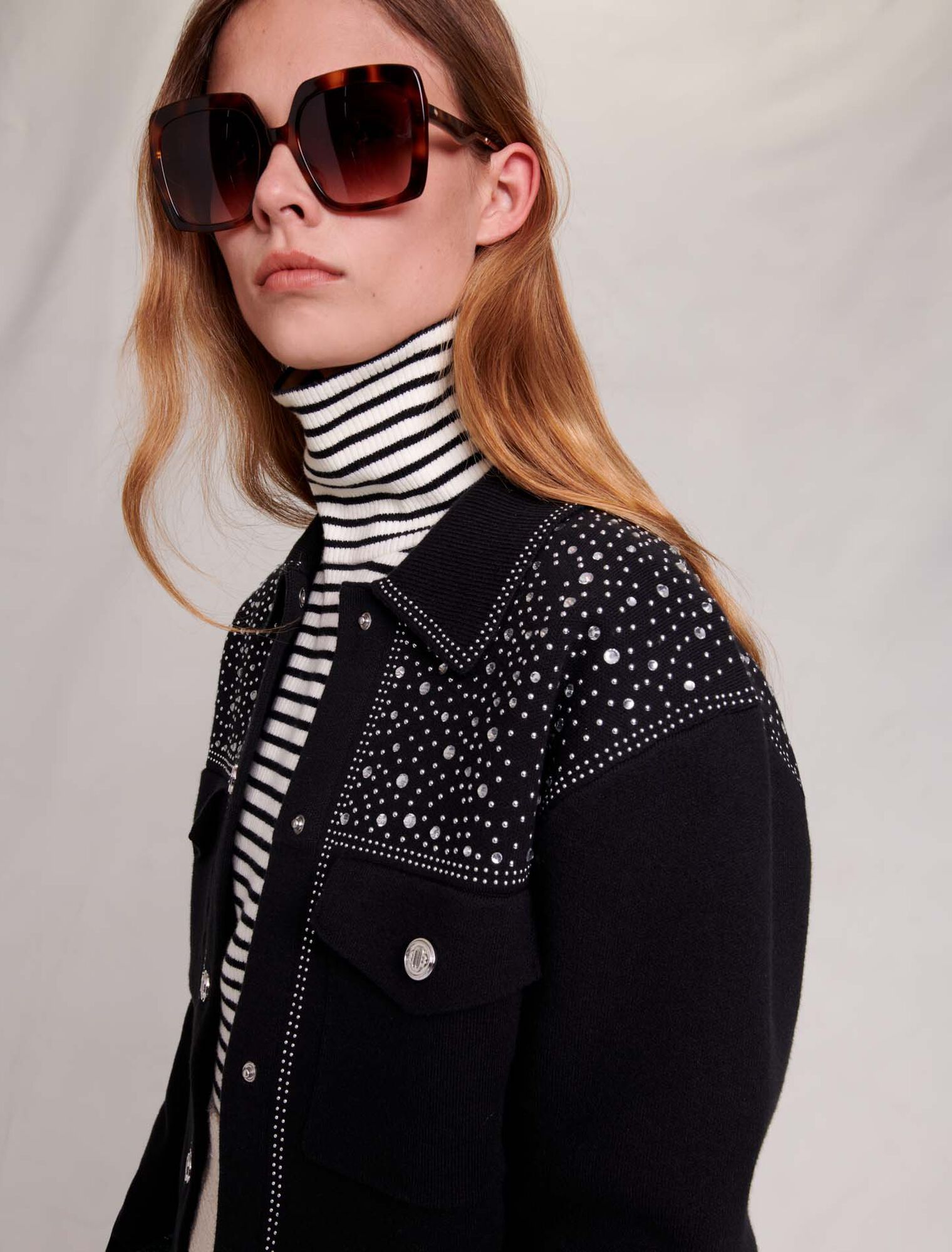 Knit cardigan with rhinestones