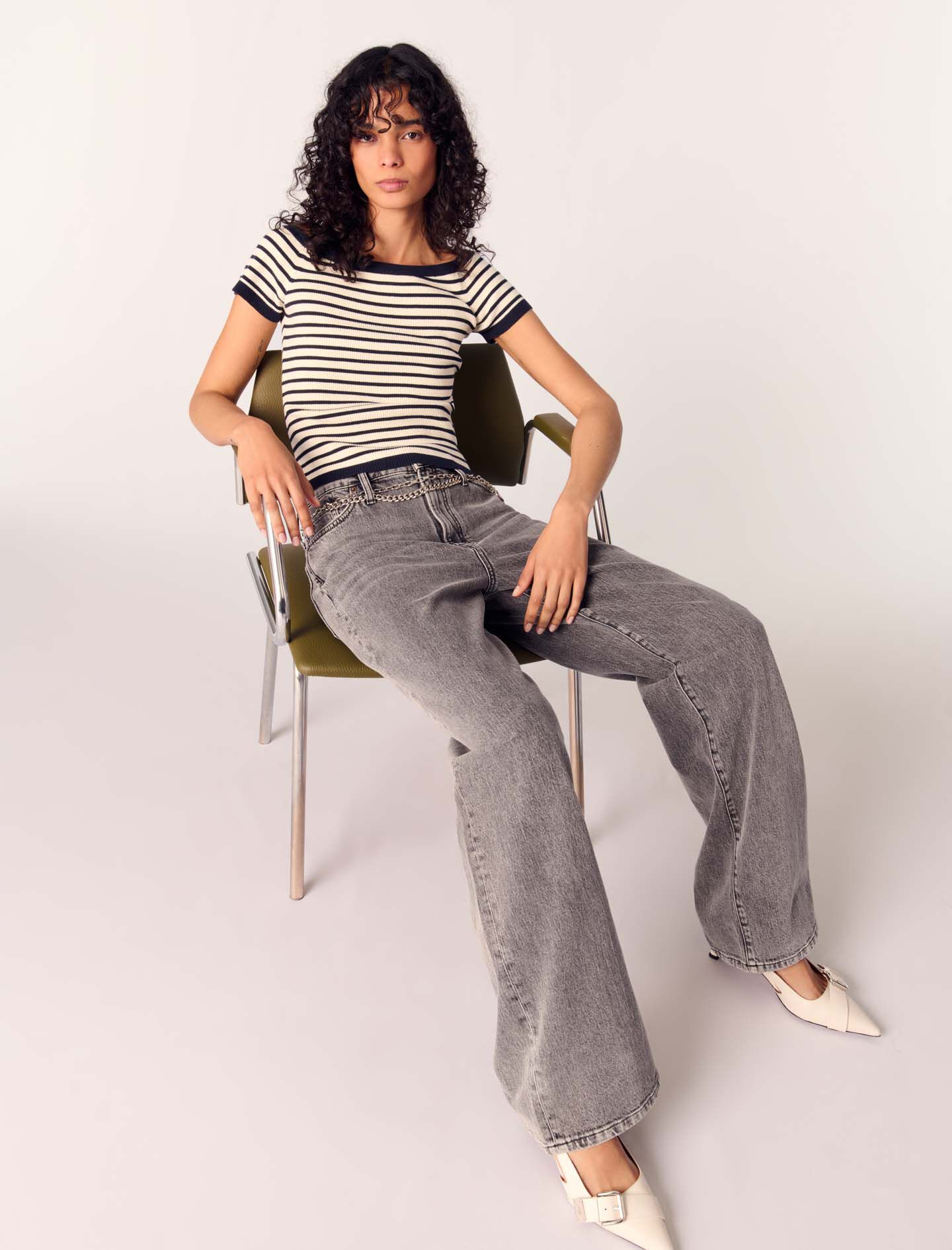 Wide-leg jeans with chain-link belt Black / Gray For Women