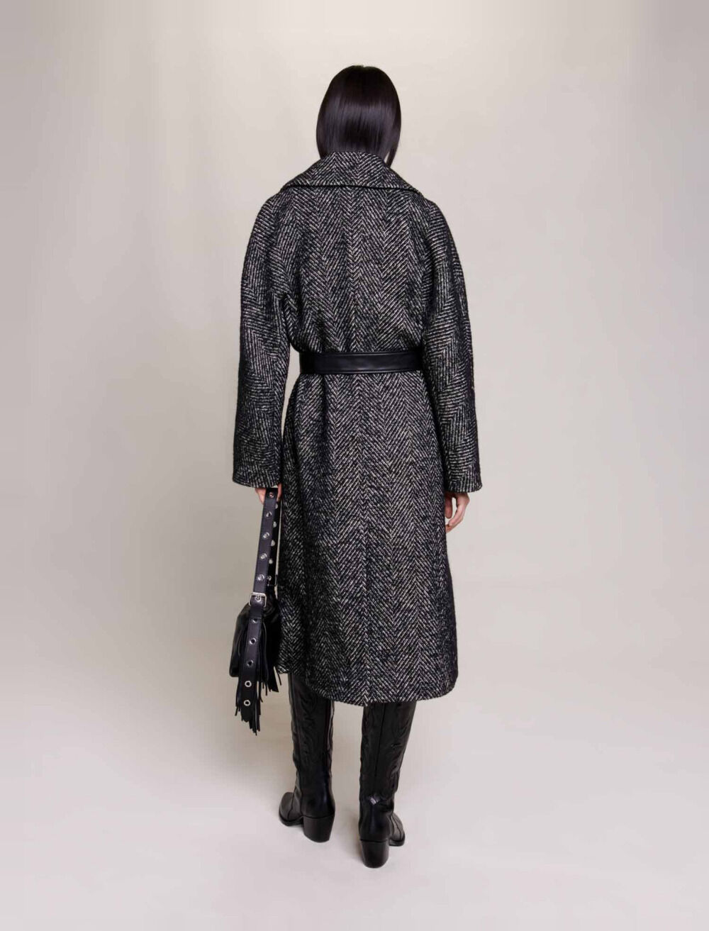Long herringbone coat Bicolor For Women | Maje