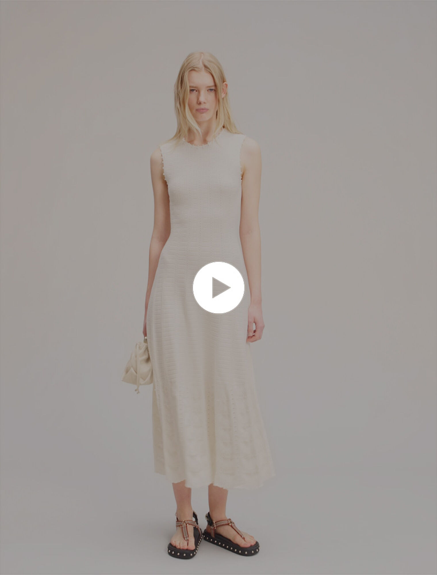 Beaded pointelle knit maxi dress 