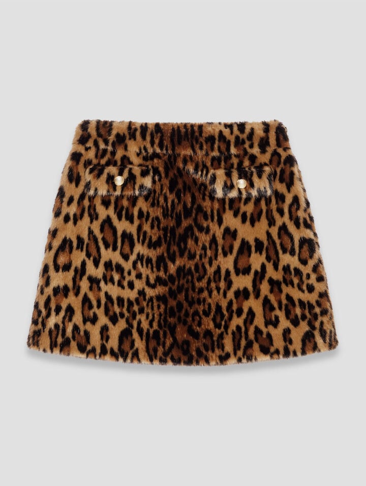 Leopard faux fur miniskirt