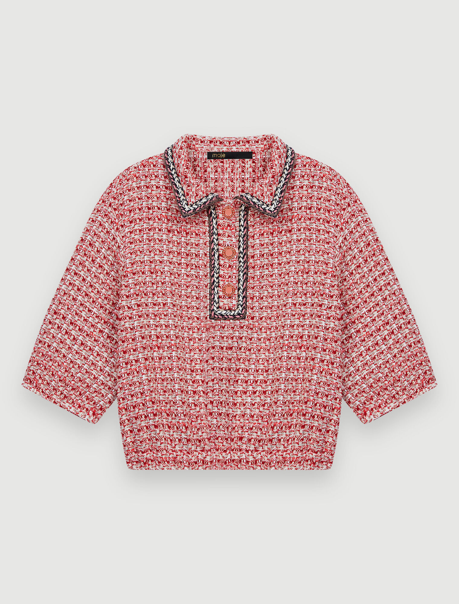 Ethnic trim tweed crop top