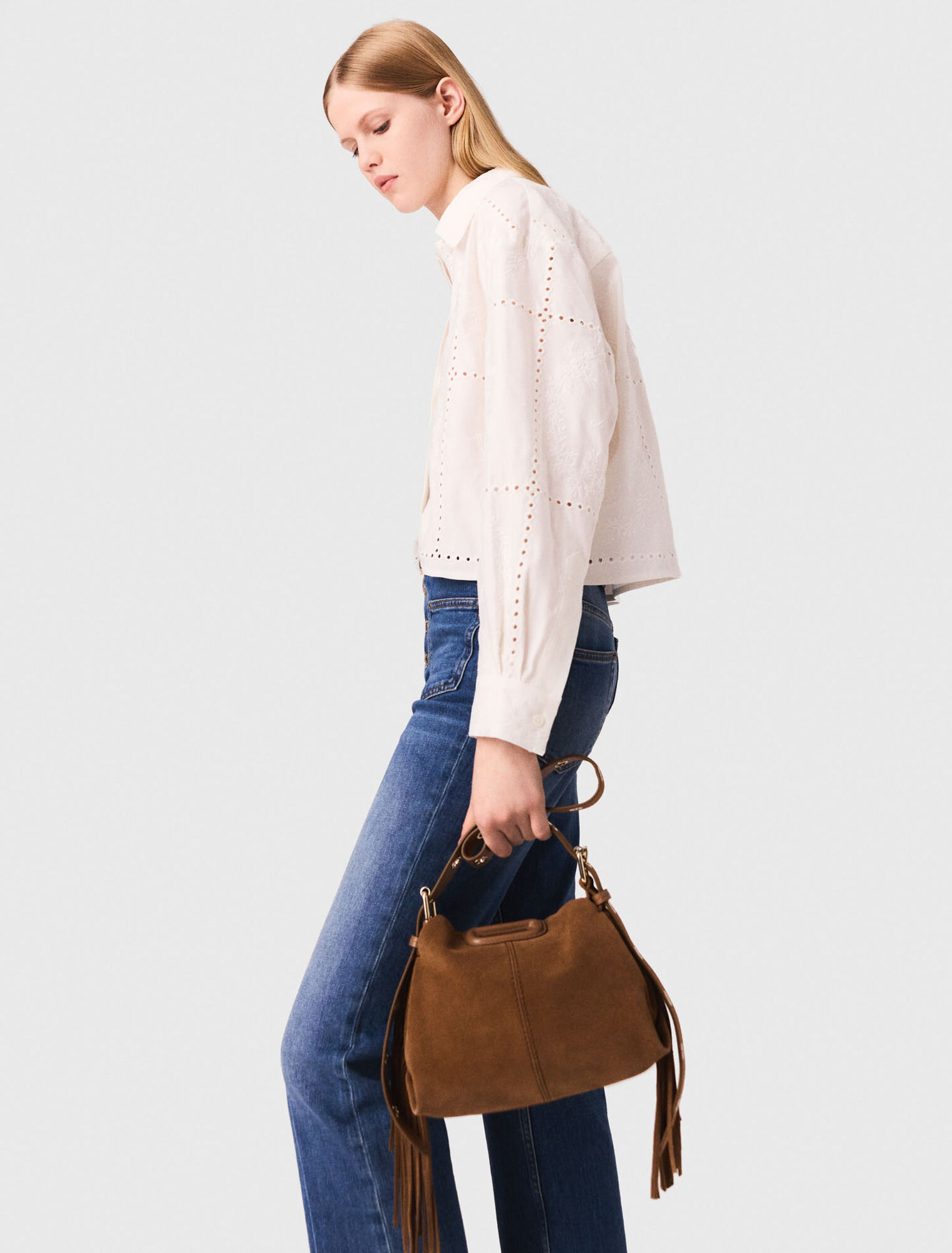 Cropped embroidered shirt