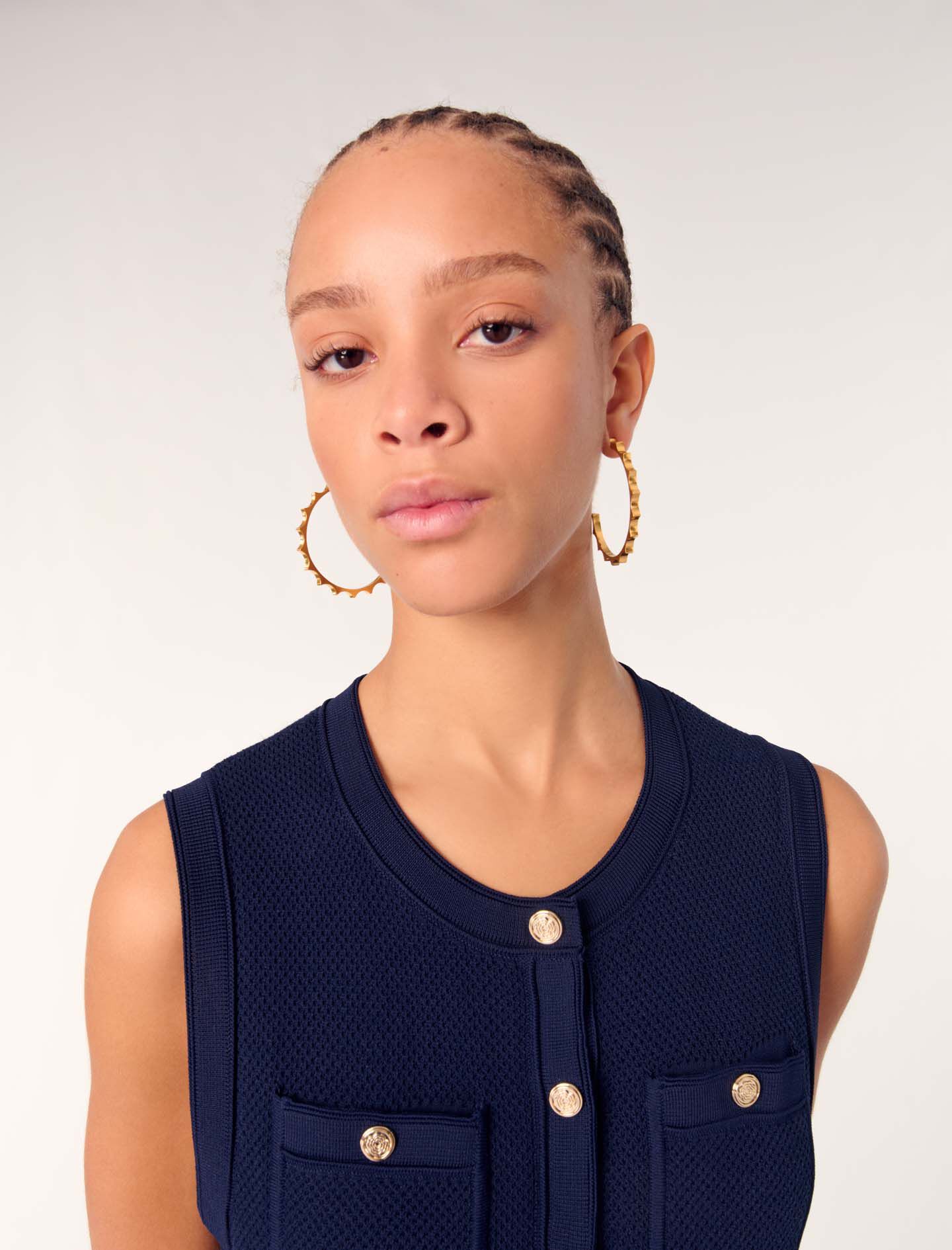 Pleated knit maxi dress Blue For Women | Maje