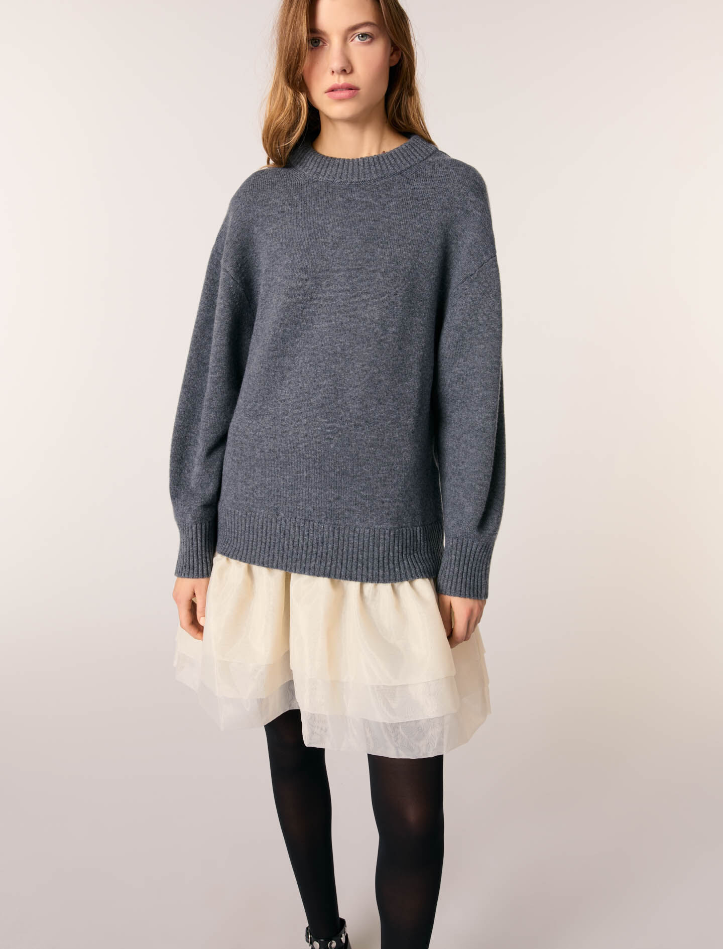 Wool and organza dual-fabric dress Bicolor For Women | Maje