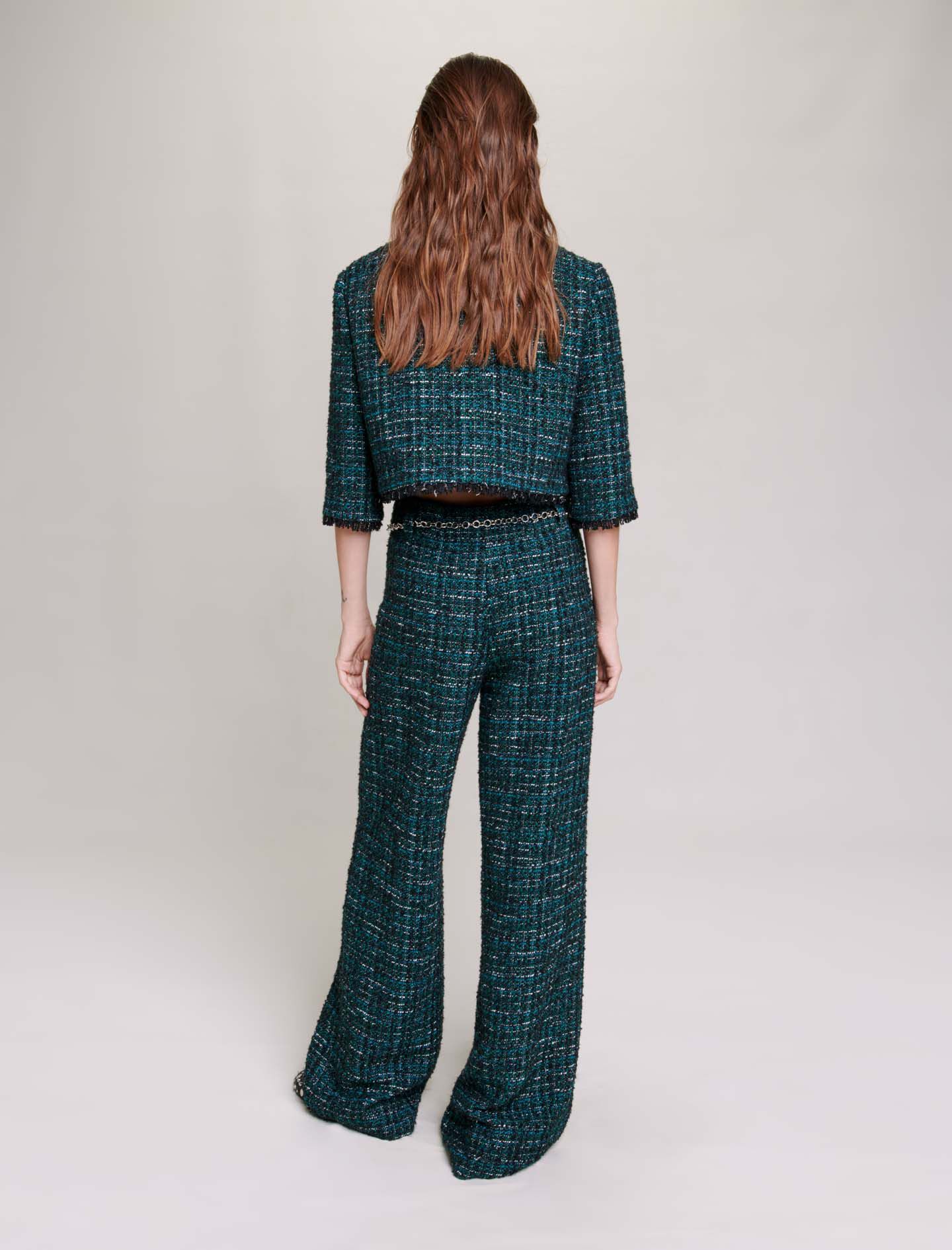 Wide-leg tweed trousers Green For Women | Maje