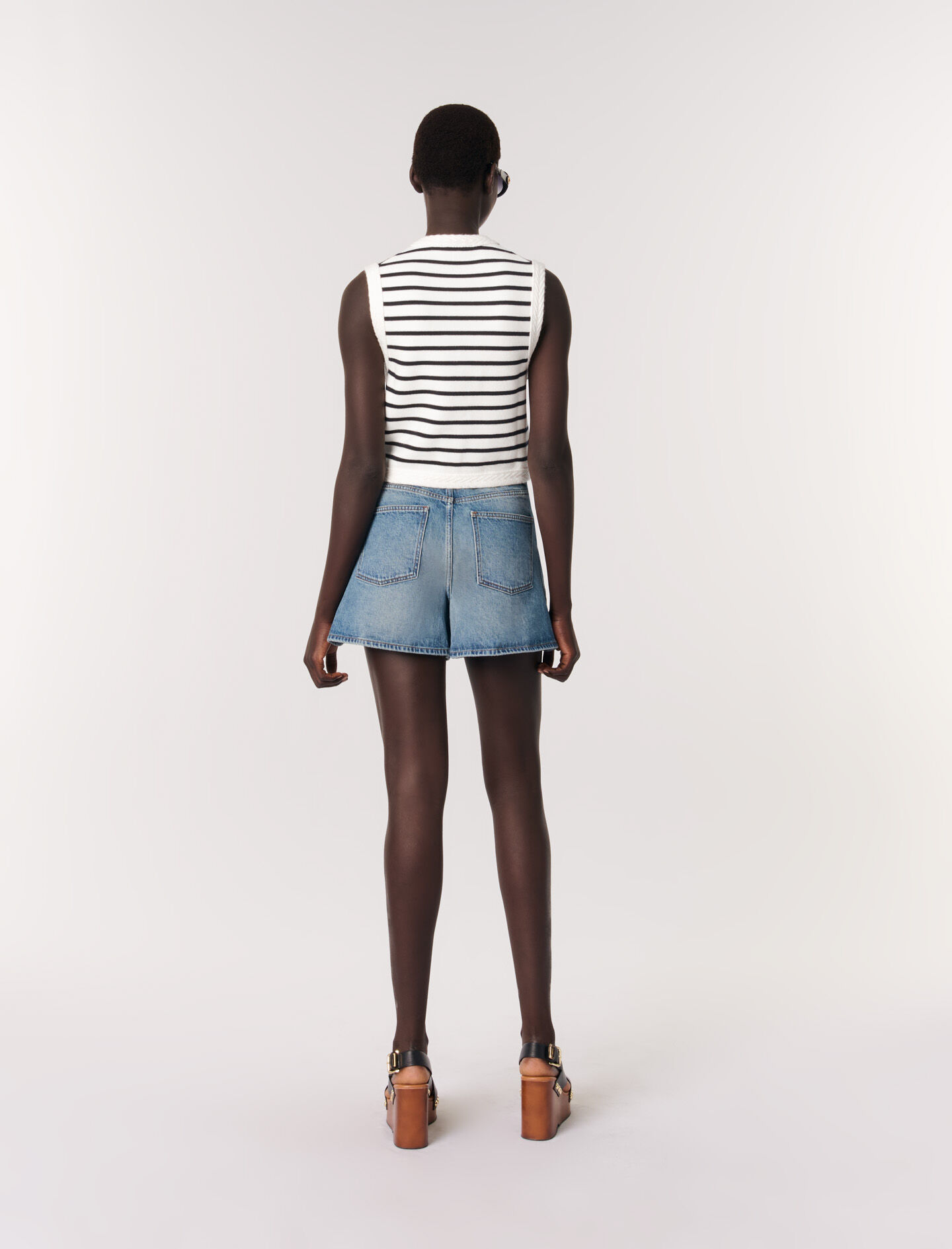 Sleeveless striped cardigan Blue For Women | Maje