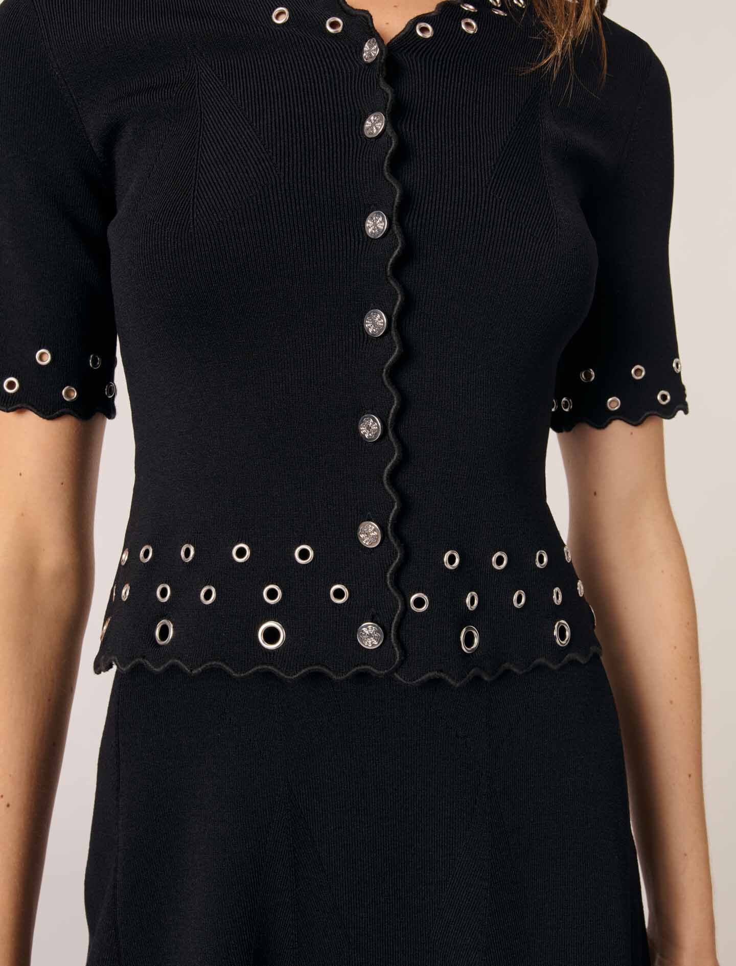 Mini eyelet knit dress Black / Gray For Women | Maje