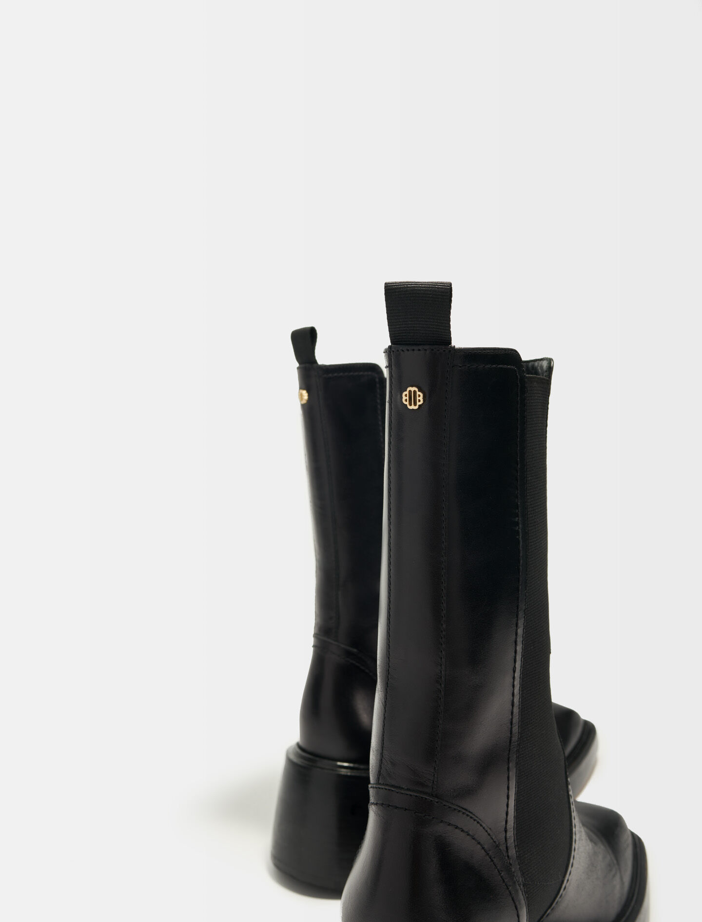 Black leather ankle boots and square toe Black / Gray For