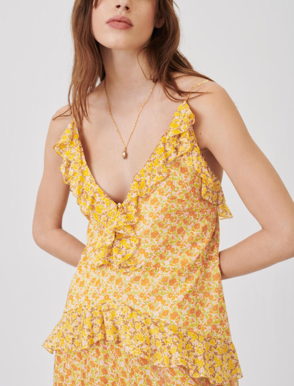 Printed cotton voile dress with ruffles