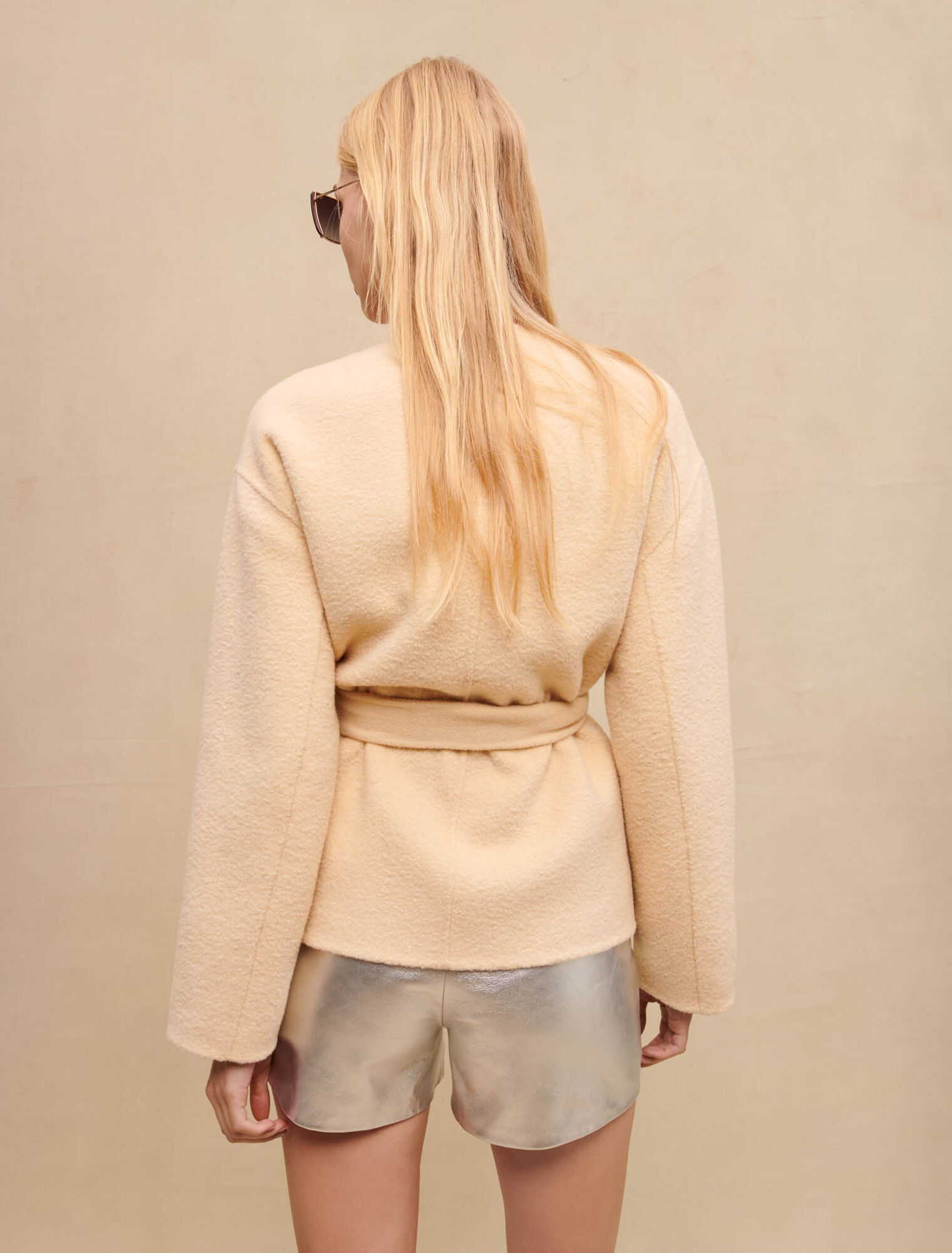 Beige wool coat with belt