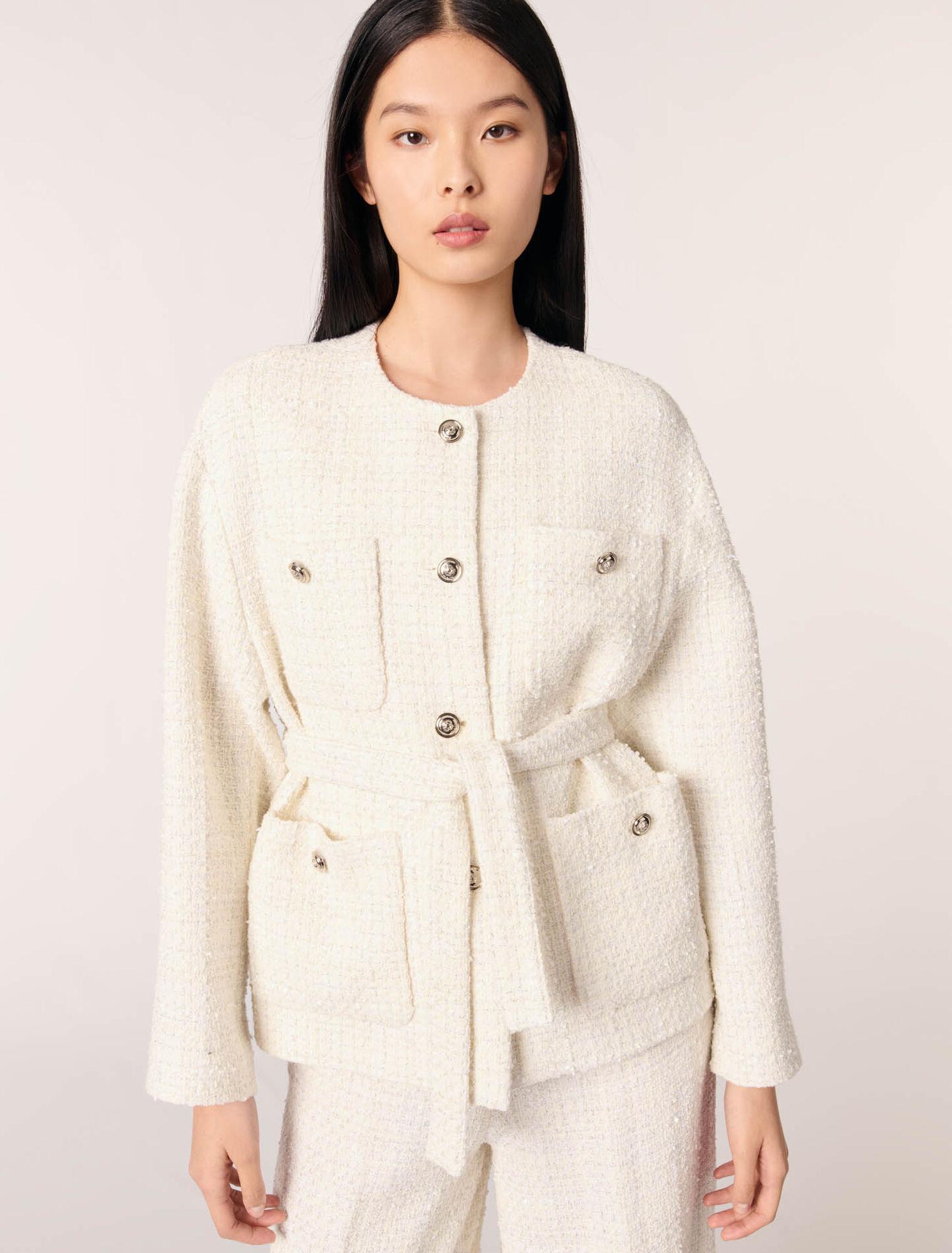 Belted tweed jacket