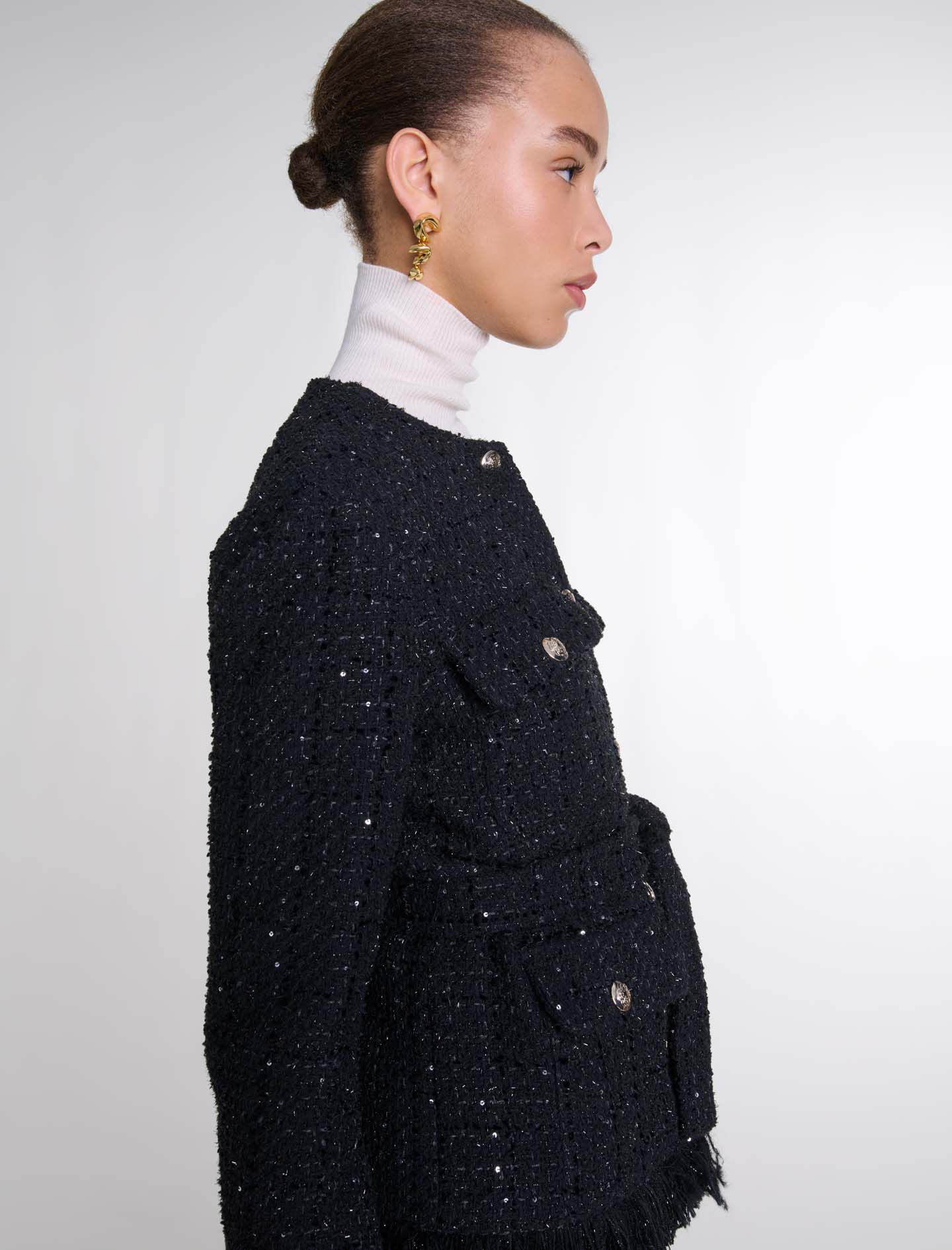 Short tweed jacket Black / Gray For Women | Maje