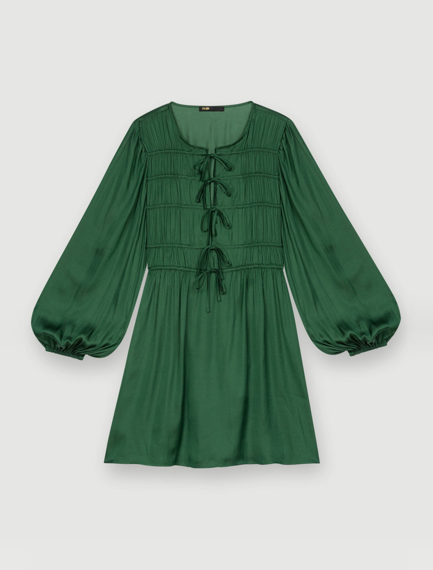 Satin dress, tie for gathering