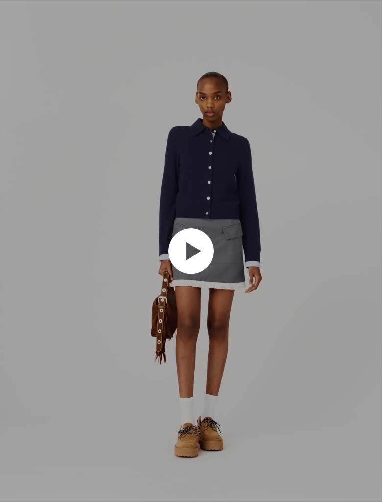 A-line poplin skirt with ruffle Black / Gray For Women | Maje