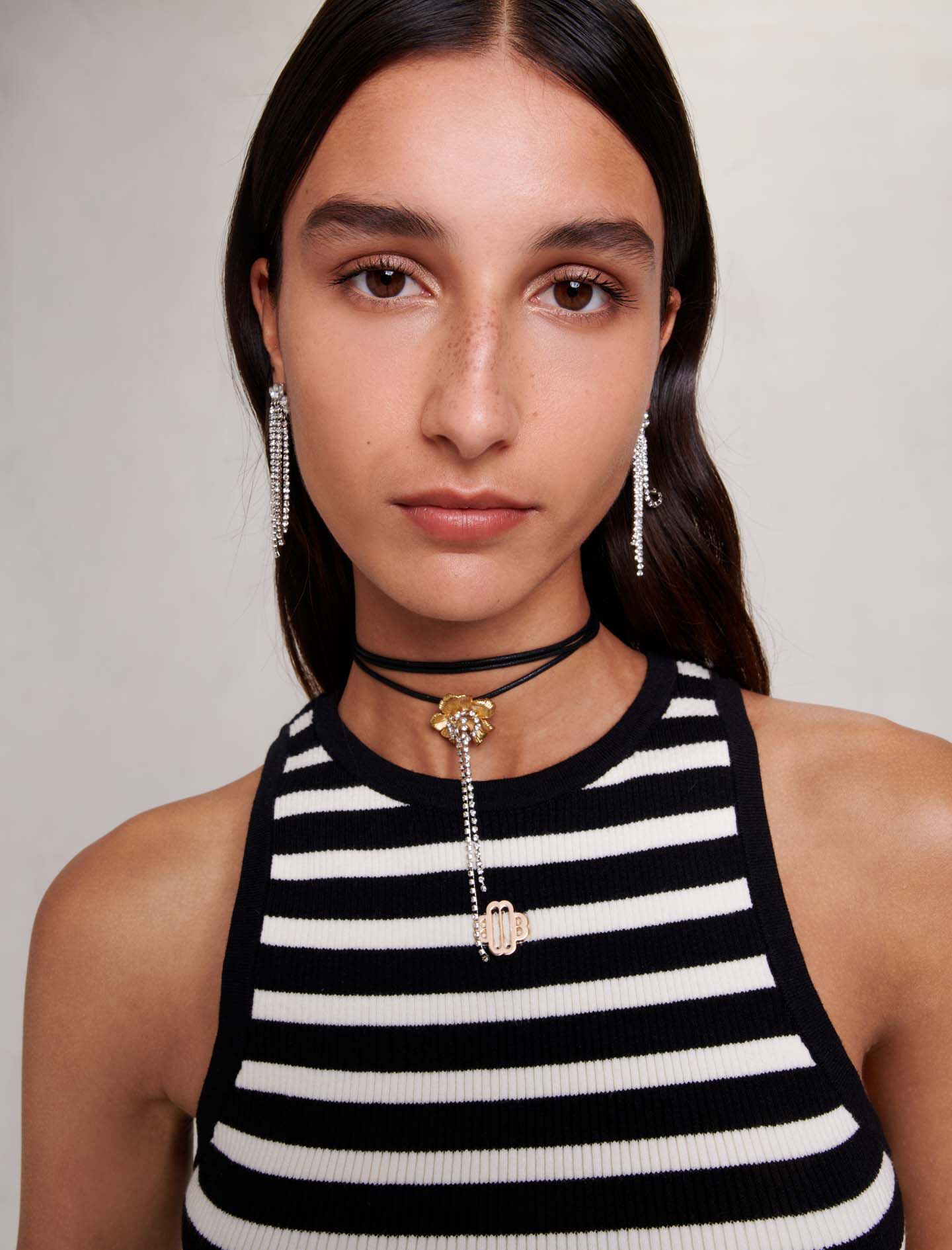 Striped crop top Black / Gray For Women | Maje Striped crop top Black / Gray For Women | Maje