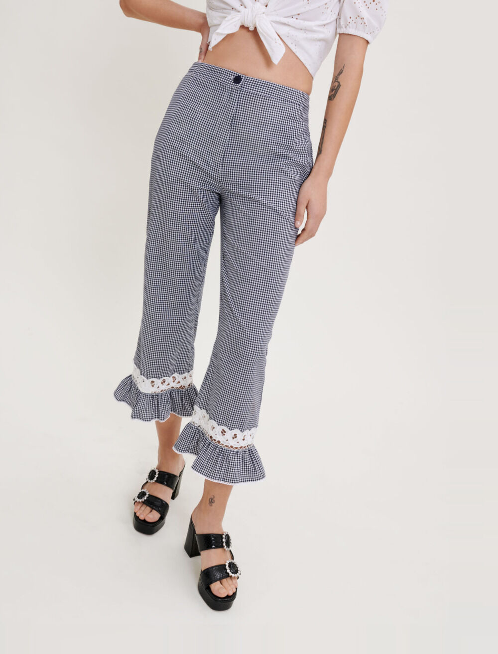 新品同様 Gingham pants lace and パンツ