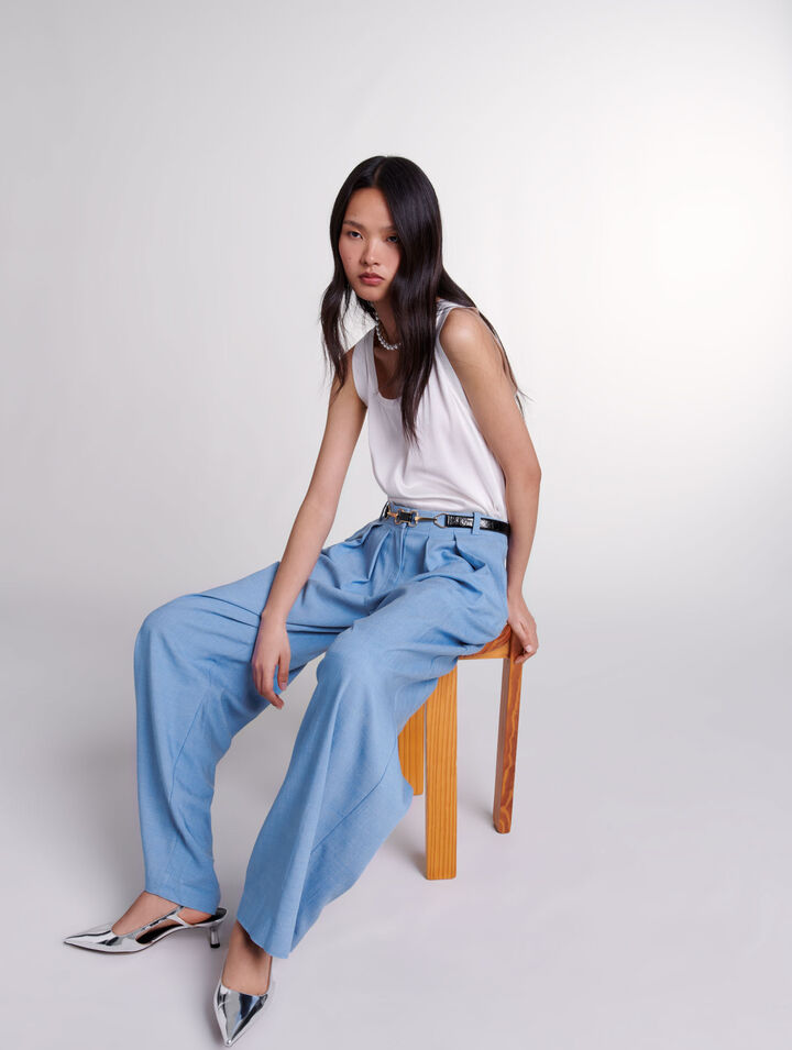 Wide-leg suit trousers with pleats 