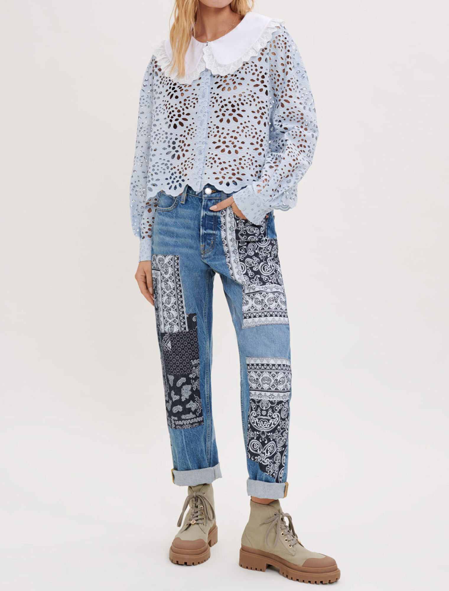 Printed patchwork jeans
