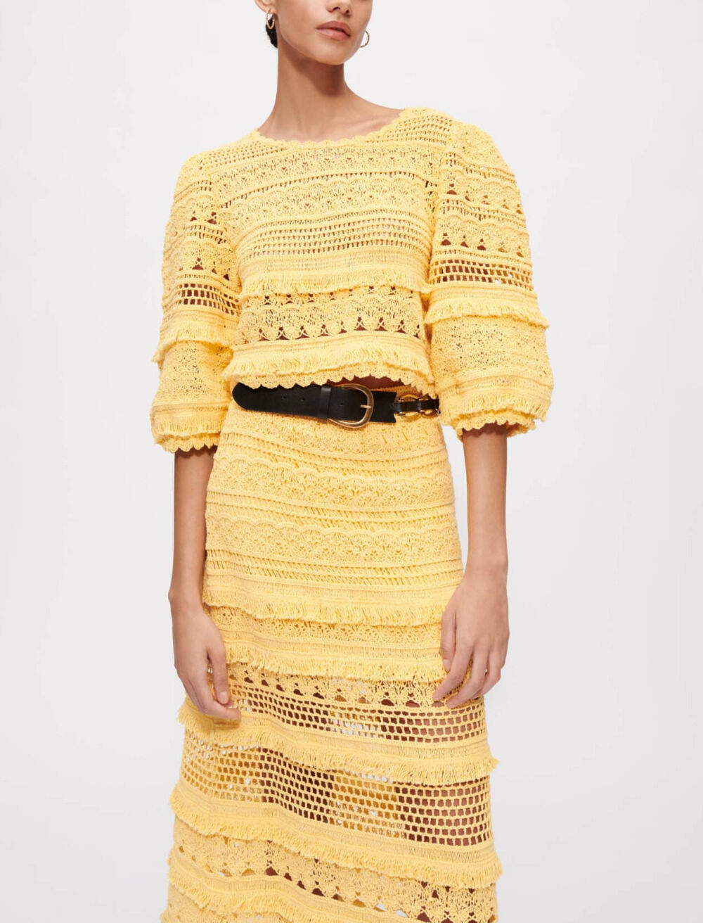 Crochet knit top with fringing