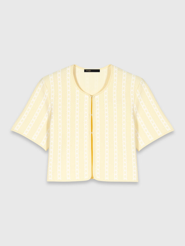 Cropped fancy knit cardigan