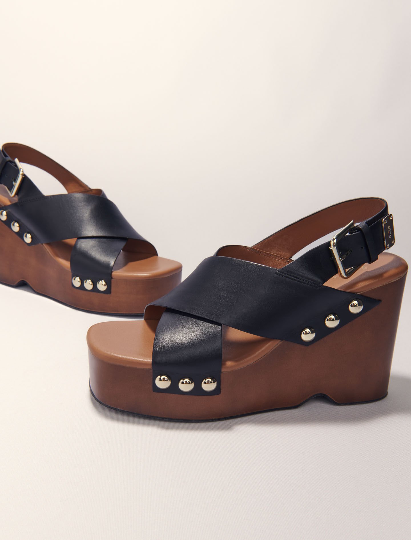 Leather platform sandals Black / Gray For Women | Maje